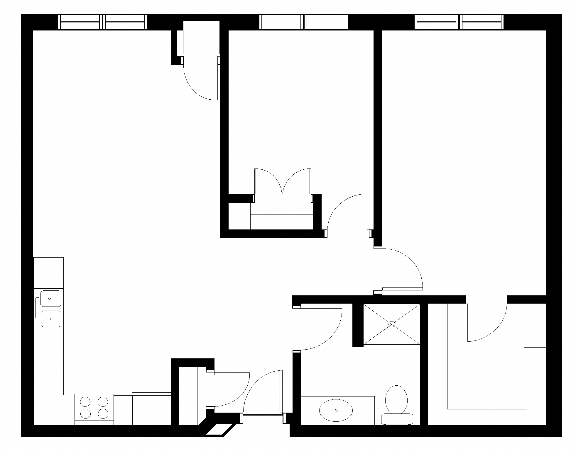 Floor plan for 2 beds, 1 bath, 1032 sqft